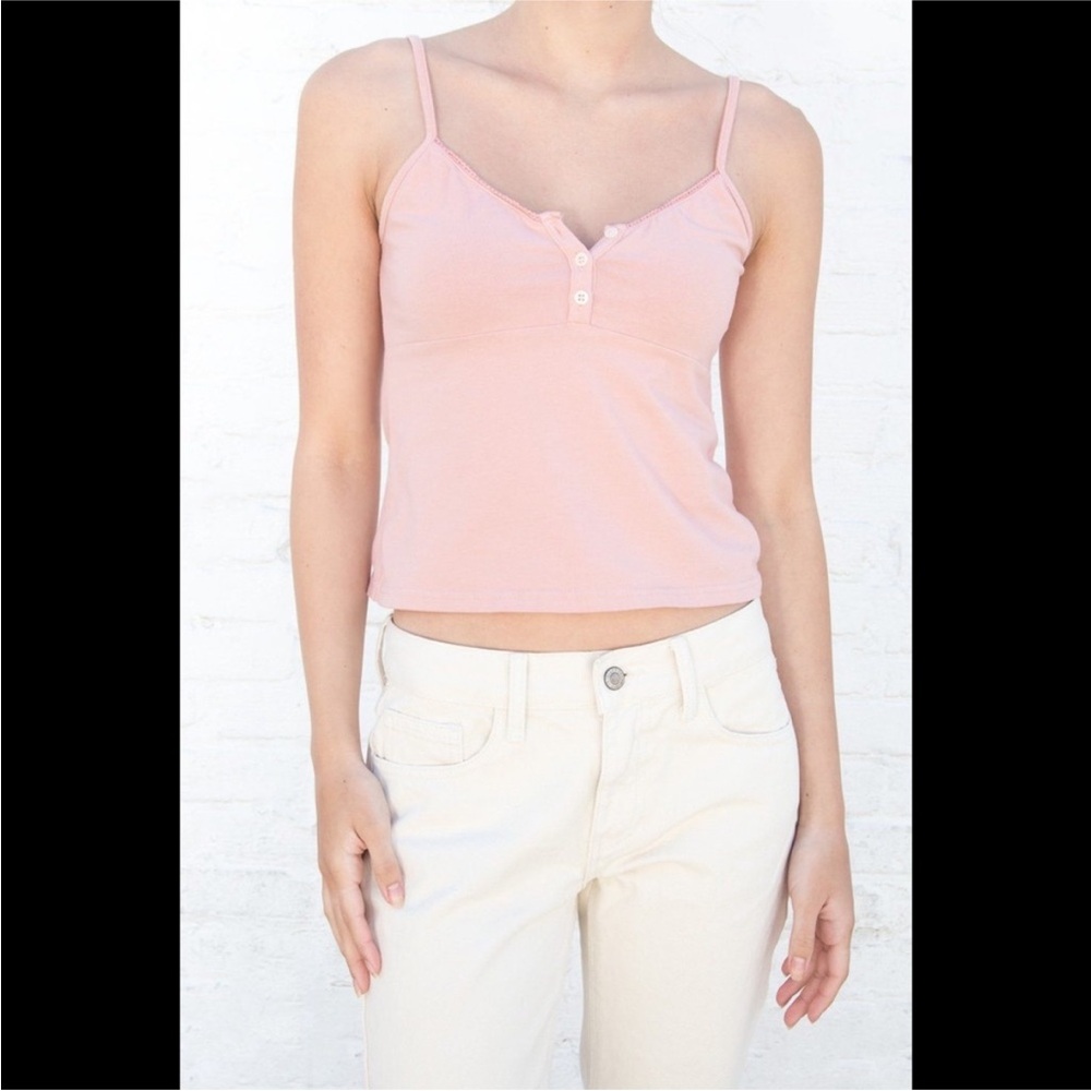 Brandy Melville Tiffany Pale Pink Ribbed Henley Cami NWT